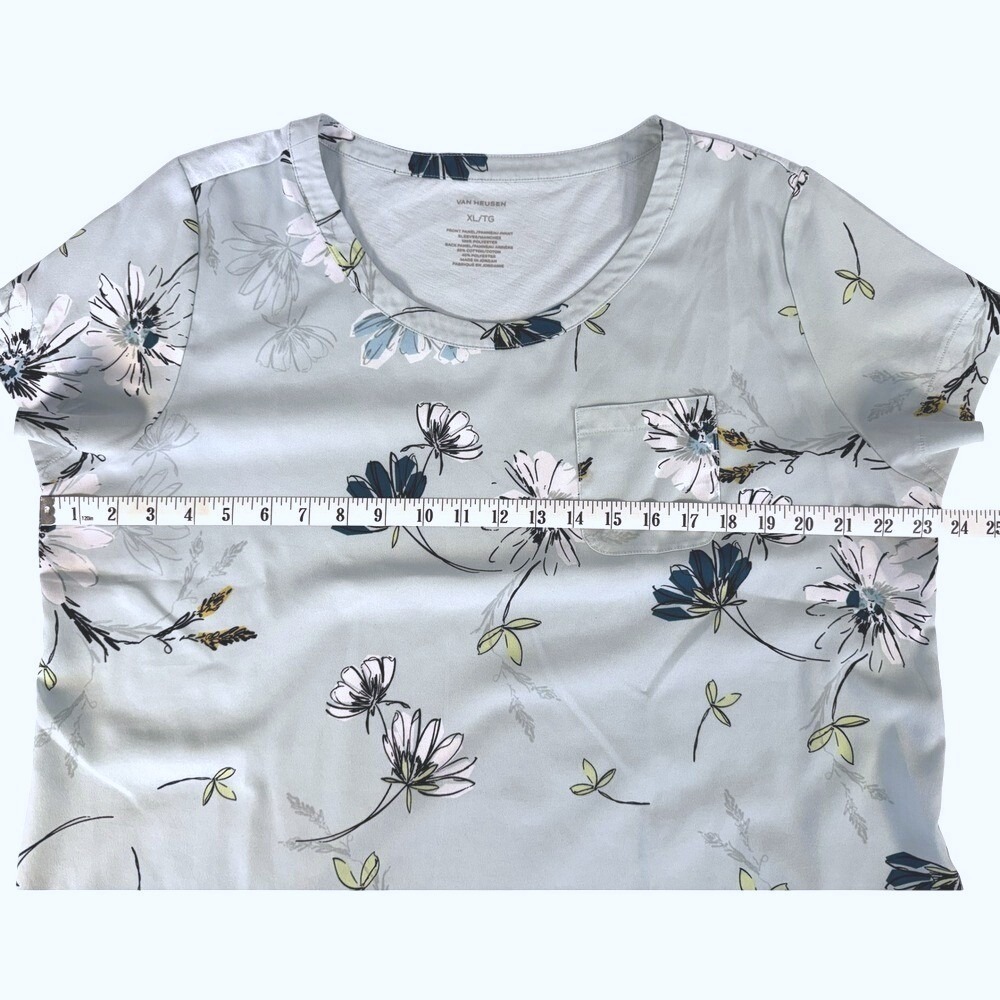 Van‎ Heusen Top Womens XL Blue Floral Short Sleeve Mixed Media Pocket Blouse - Picture 5 of 5